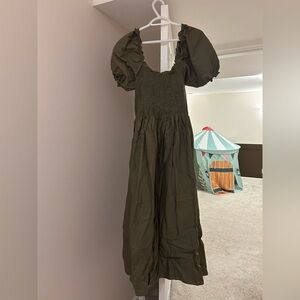 Olive Green Puff Sleeve Maxi Dress